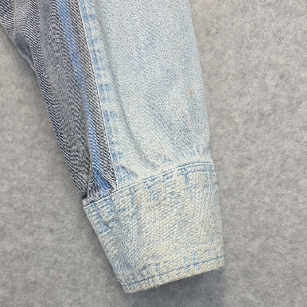 Vintage Wrangler Long Tails Distressed Denim Western Shirt Grunge Workwear - Picture 5 of 12